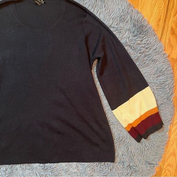 Cliche Navy Blue Striped Colorblock Bell Sleeve Wool Pullover Sweater Size 2X - Picture 2 of 7